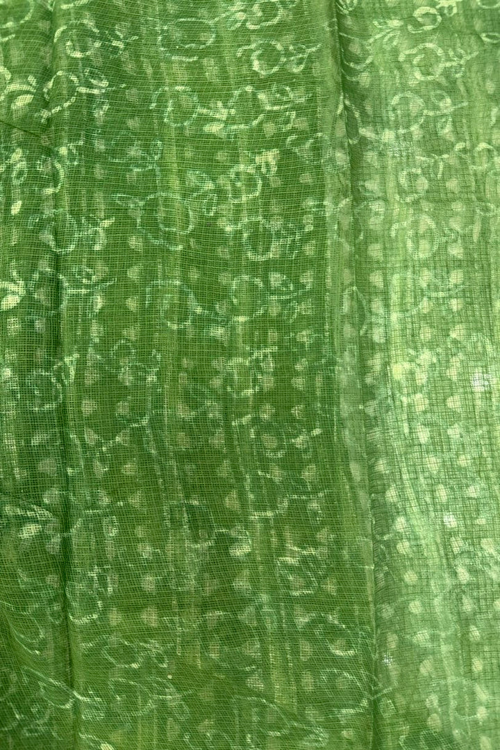 Forest Green Geometric Bagru Print Saree in Breathable Kota Doria Fabric