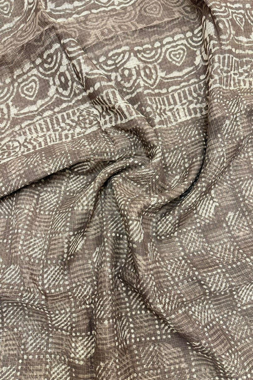 Smoky Grey & Charcoal Hand-Block Printed Saree with Modern Bagru Strokes