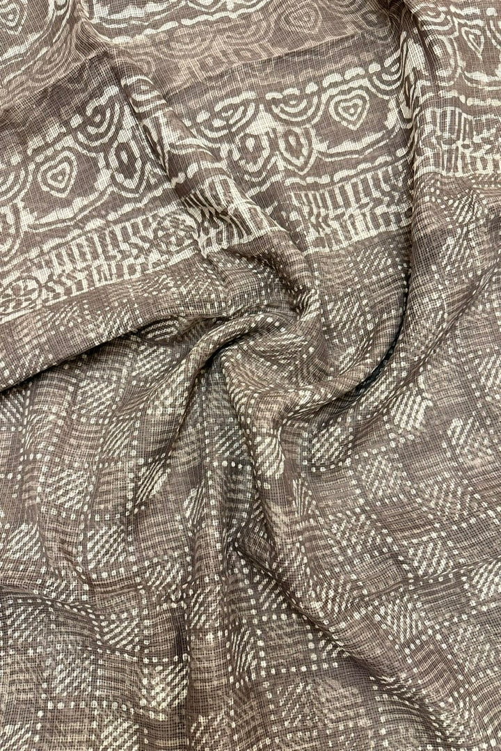 Smoky Grey & Charcoal Hand-Block Printed Saree with Modern Bagru Strokes