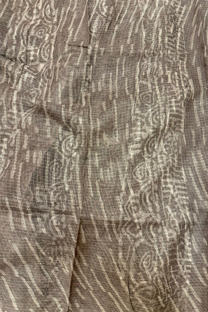 Smoky Grey & Charcoal Hand-Block Printed Saree with Modern Bagru Strokes