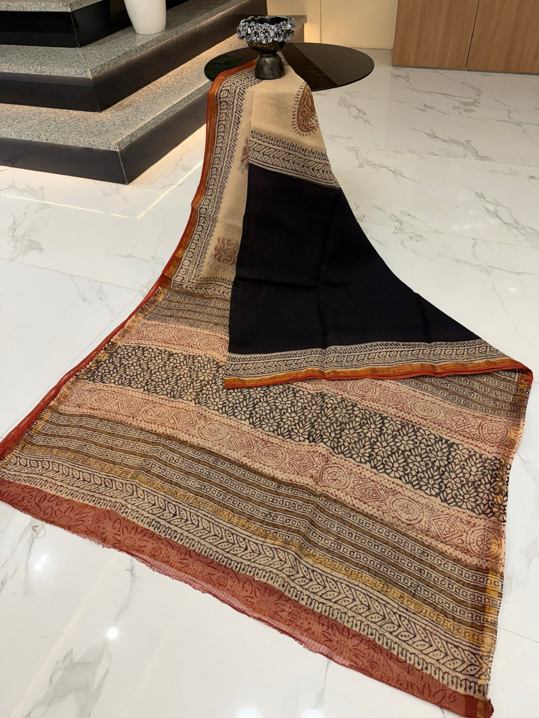 Handcrafted Kota Doria Saree with Traditional Bagru Block Prints | Lightweight & Breathable Ethnic Wear