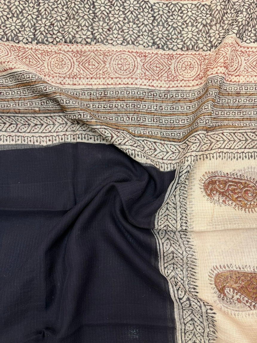 Handcrafted Kota Doria Saree with Traditional Bagru Block Prints | Lightweight & Breathable Ethnic Wear