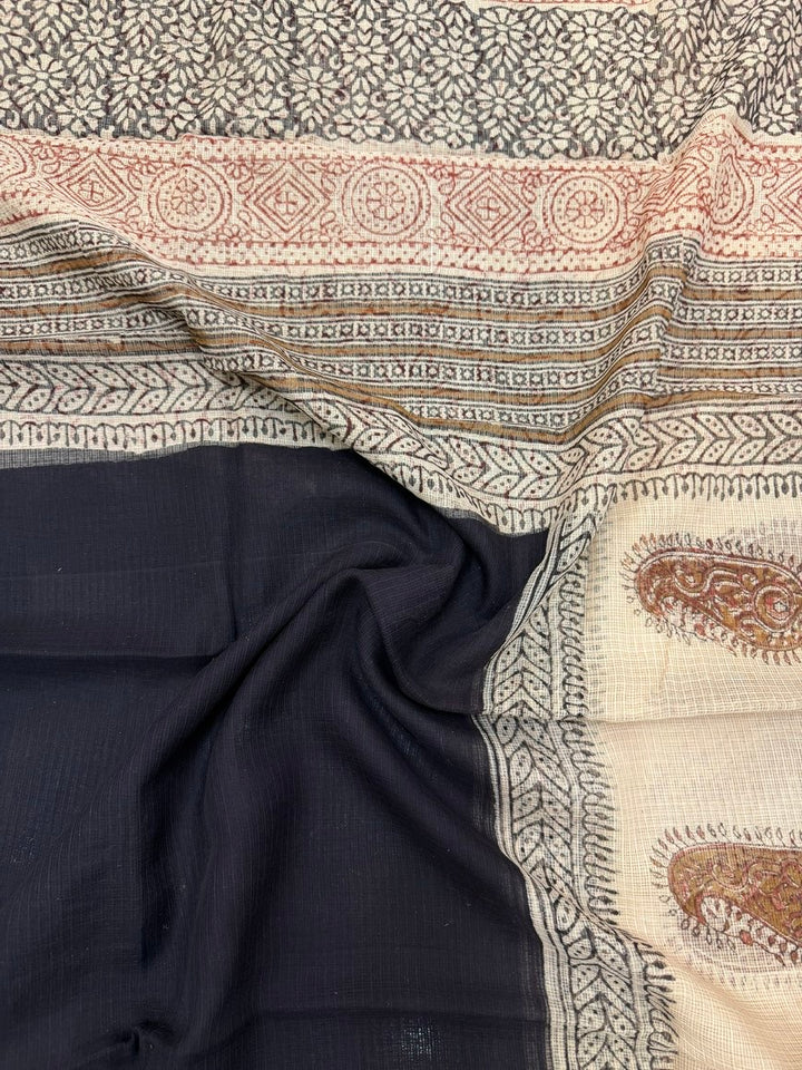 Handcrafted Kota Doria Saree with Traditional Bagru Block Prints | Lightweight & Breathable Ethnic Wear