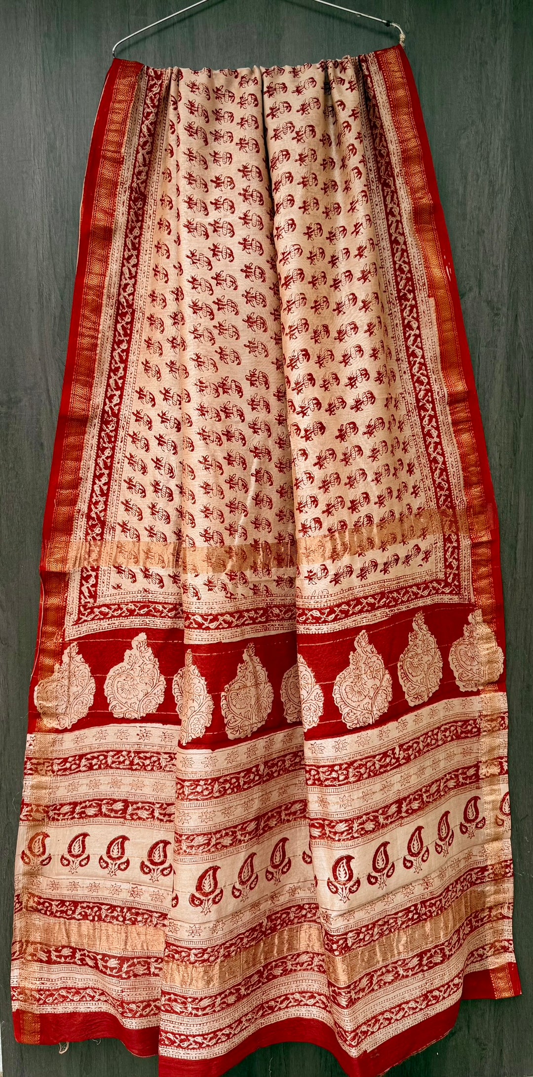 Crimson Red, Paisley Print, Handblock, Maheshwari Silk