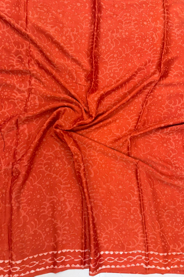 Rust Orange Dabu Handblock Printed Modal Silk Saree