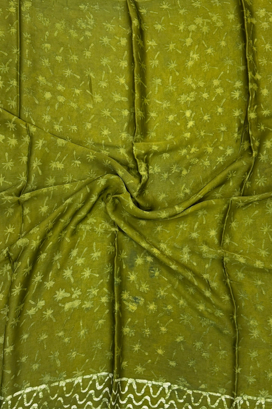 Olive Green Floral Dabu Print Modal Silk Saree