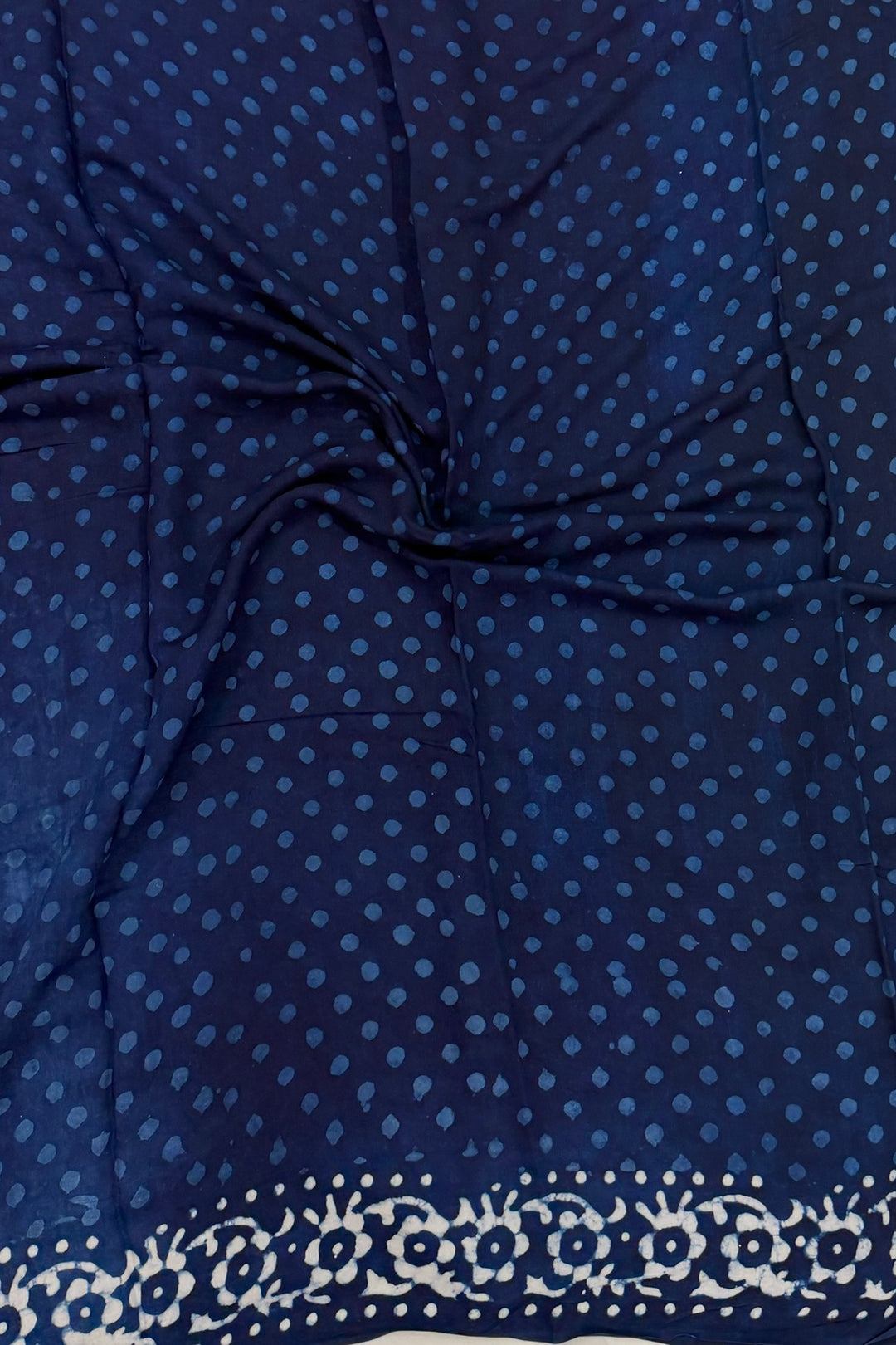 Indigo Dabu Print Modal Silk Saree with Peacock Motif Pallu