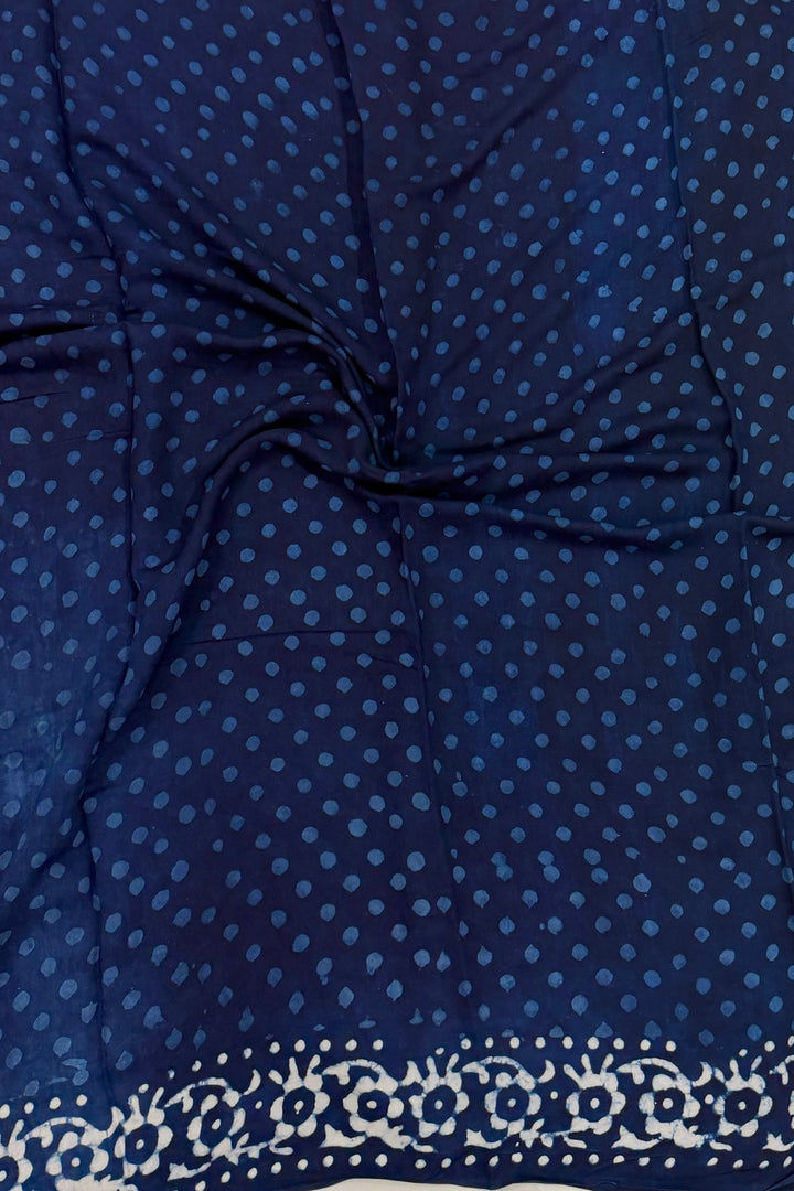 Indigo Dabu Print Modal Silk Saree with Peacock Motif Pallu