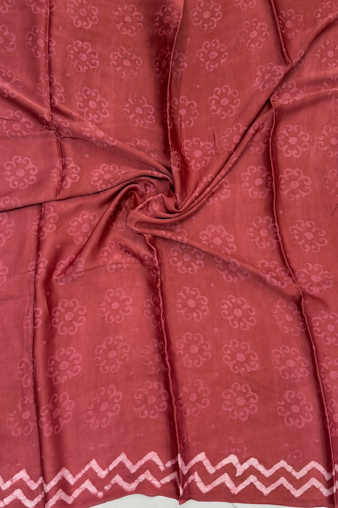 Deep Maroon Dabu Handblock Printed Pure Modal Silk Saree