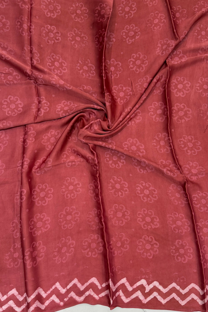 Deep Maroon Dabu Handblock Printed Pure Modal Silk Saree