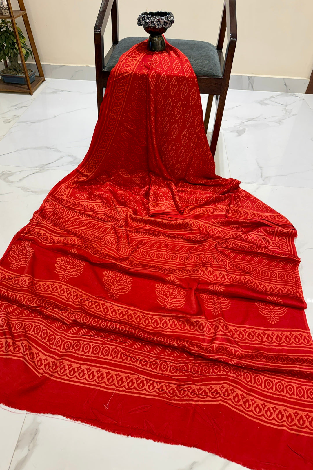 Festive Red Bandhani Pattern Modal Silk Saree with Floral Butti