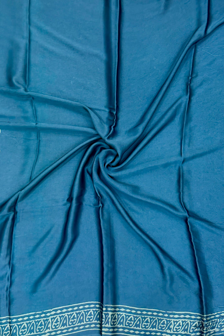 Teal Blue Modal Silk Saree with Intricate Jaal Handblock Print