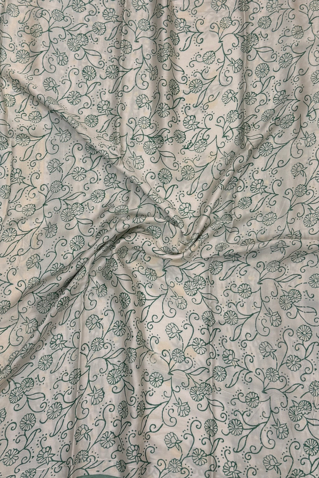 Mint Green Floral Jaal Modal Silk Saree with White Base Pallu