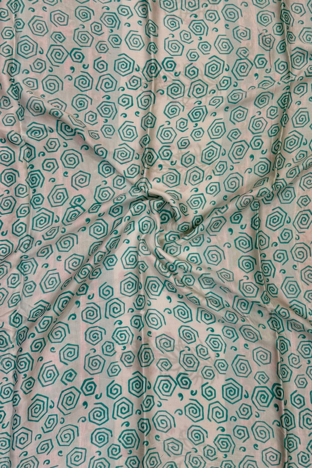 Turquoise Blue & Pink Floral Butti Handblock Printed Modal Silk Saree