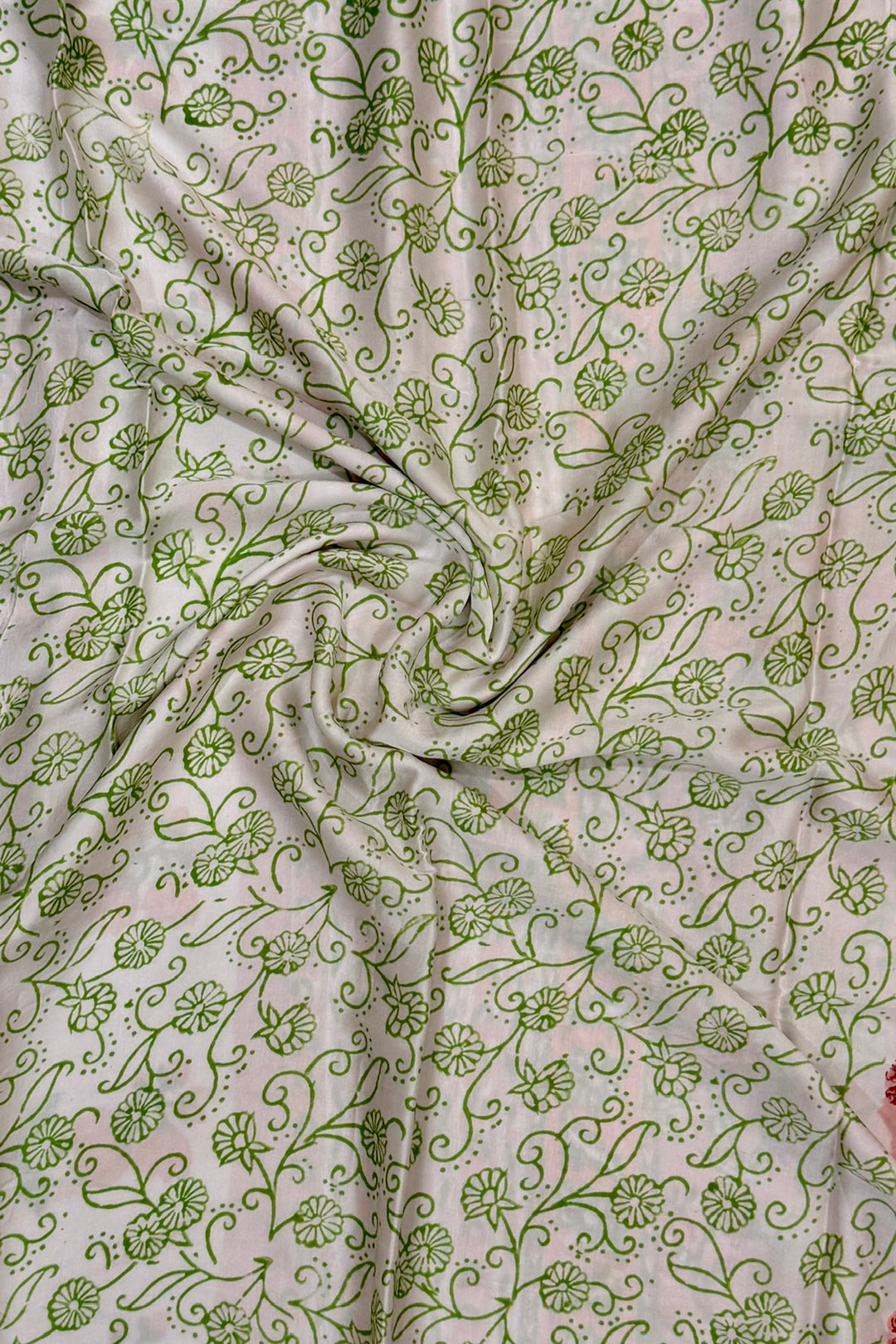 Pure Modal Silk Saree with Handblock Floral Prints and Contrast Border