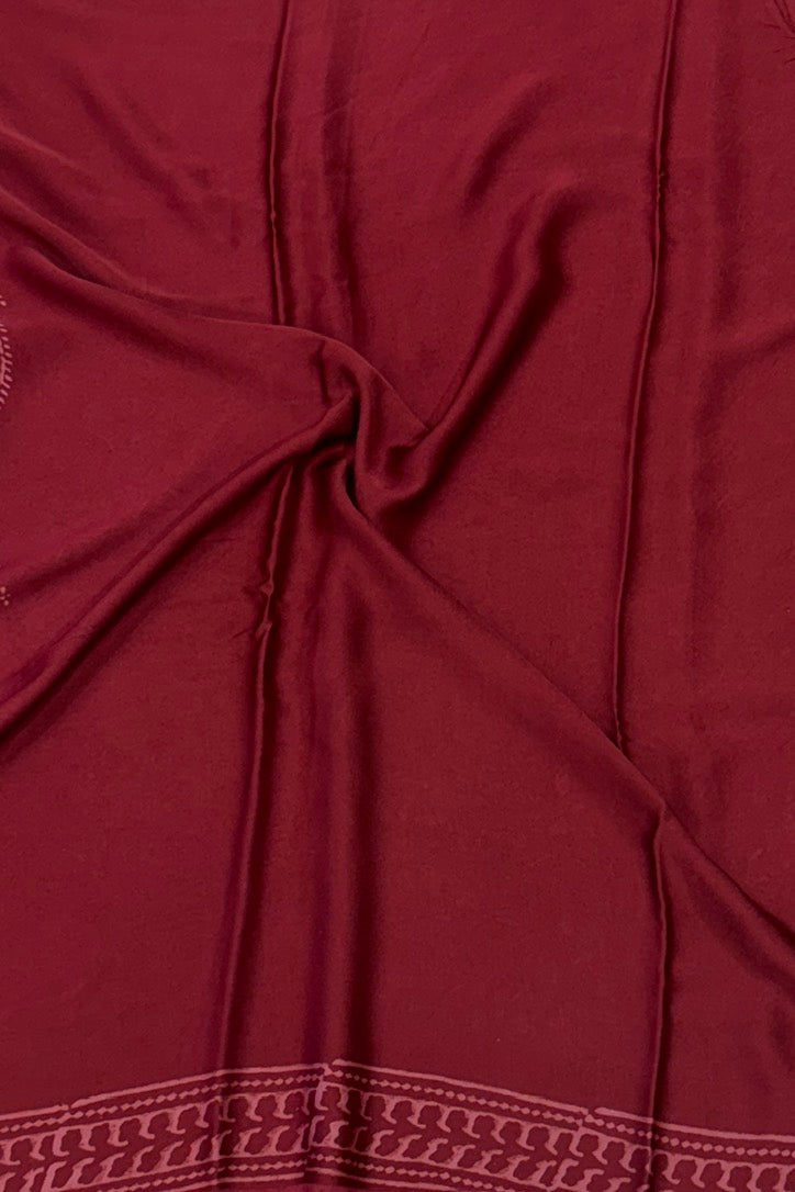 Deep Wine Pure Modal Silk Saree with Traditional Buti Prints and Border Work