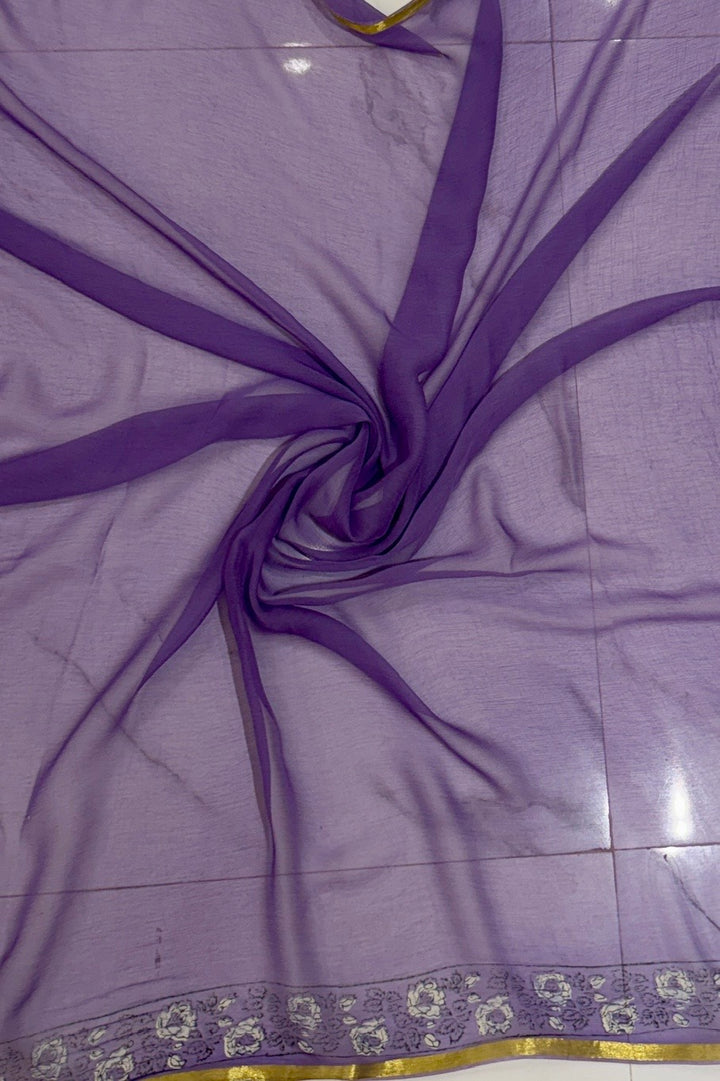 Royal Purple Wave Print Saree on Luxurious Double Diamond Chiffon