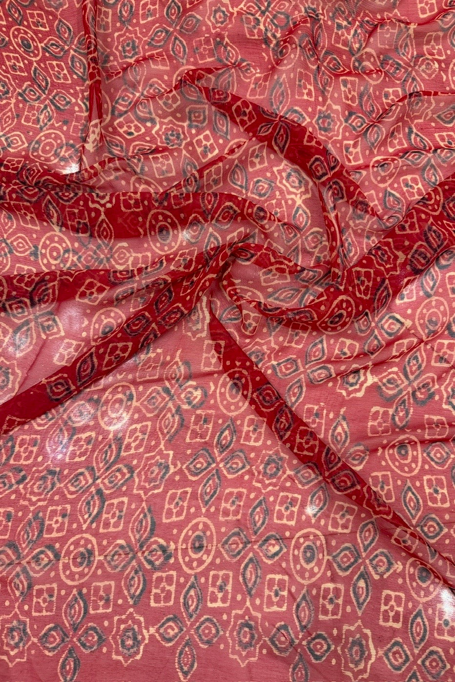Scarlet Ethnic ajrakhHandblock Print Double Diamond Chiffon Saree