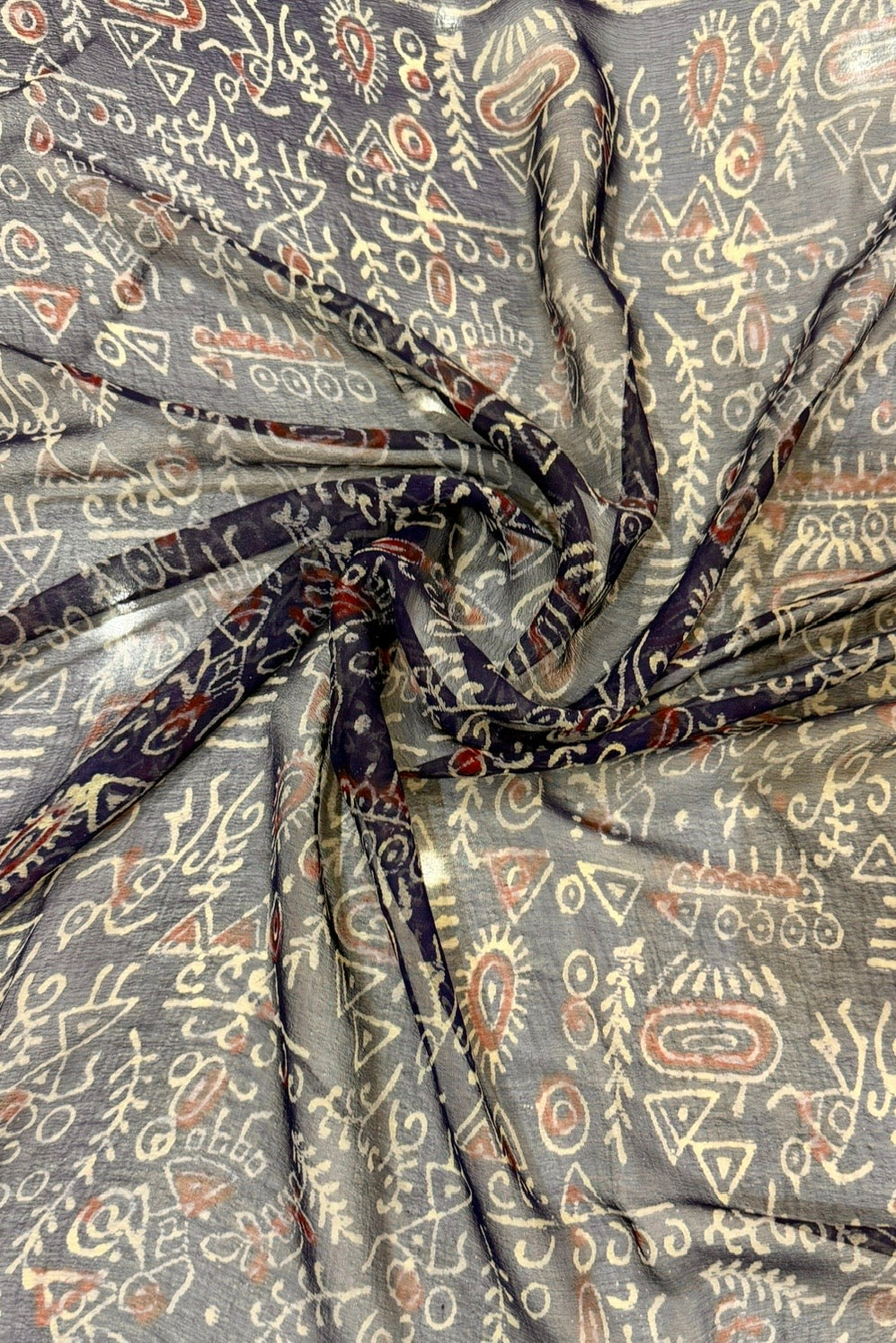 Indigo Mystic Artisan Handblock Print Double Diamond Chiffon Saree