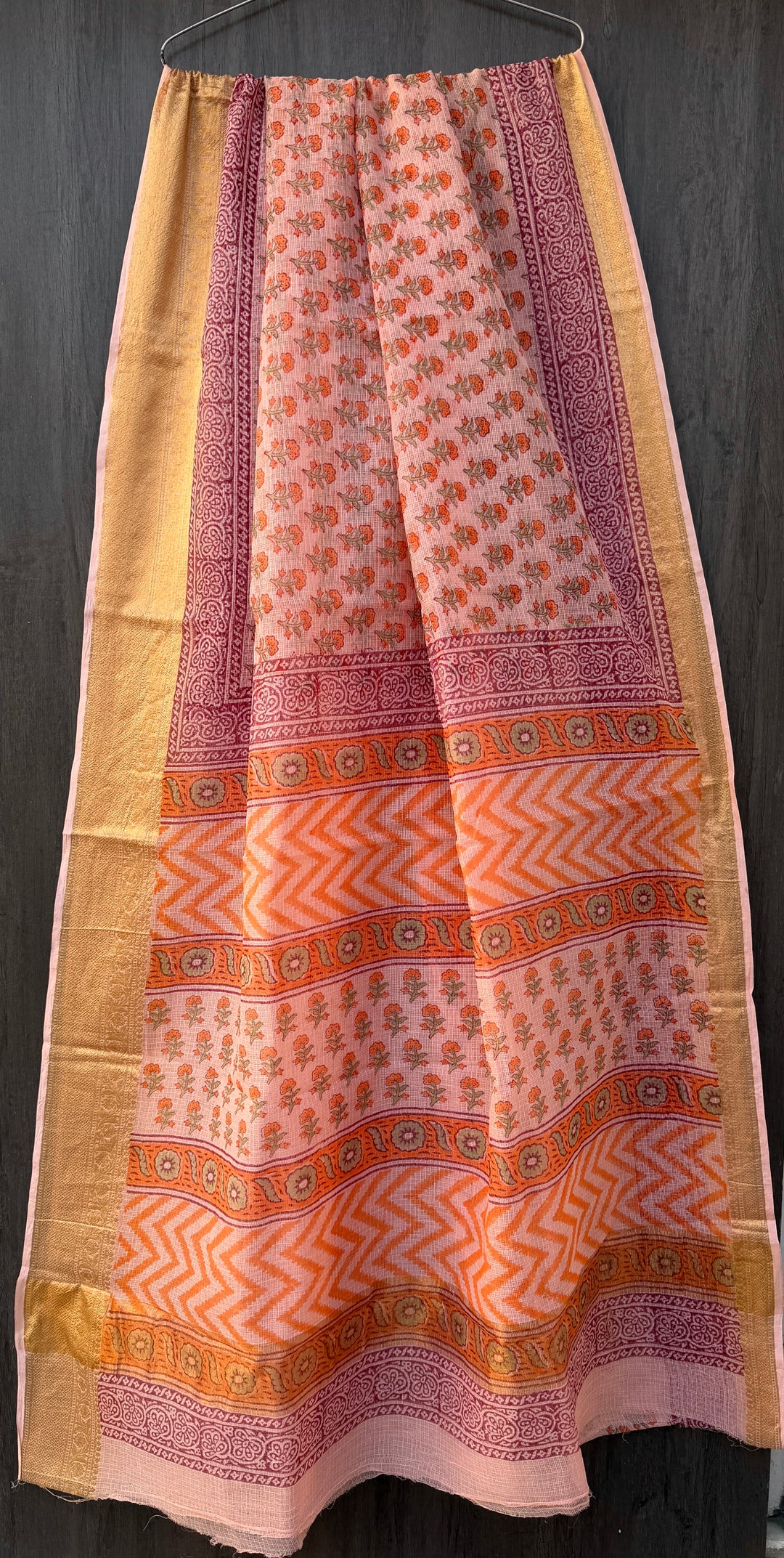 Peach and Orange Leheriya Mix Saree