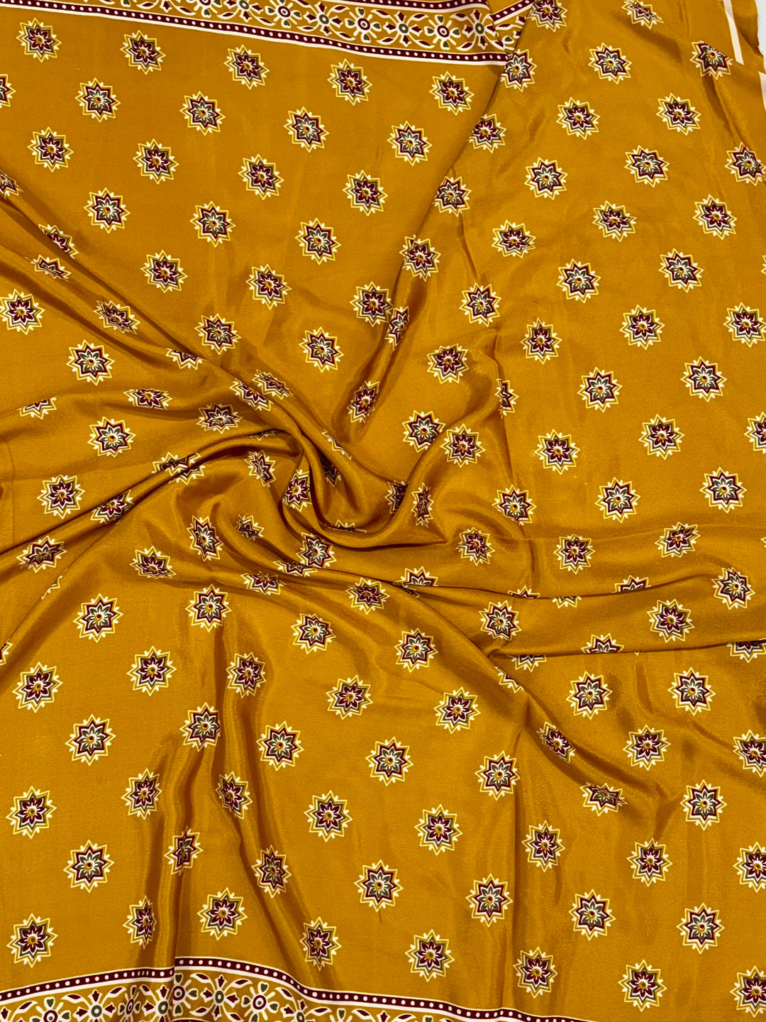 Traditional Mustard Yellow & White Striped Handblock Printed Silk Saree