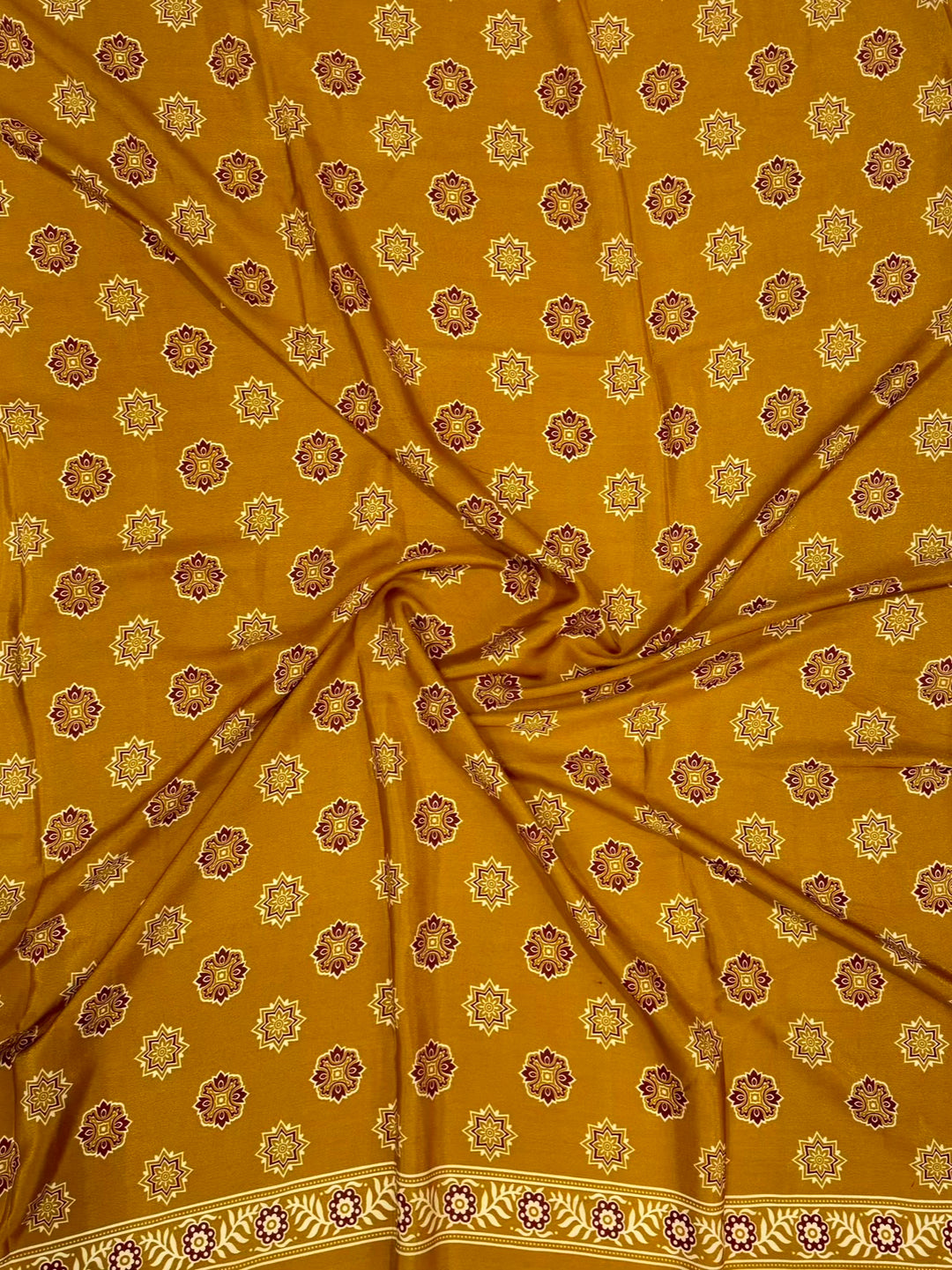 Earthy Ochre Yellow Handblock Printed Saree with Traditional Boota Work