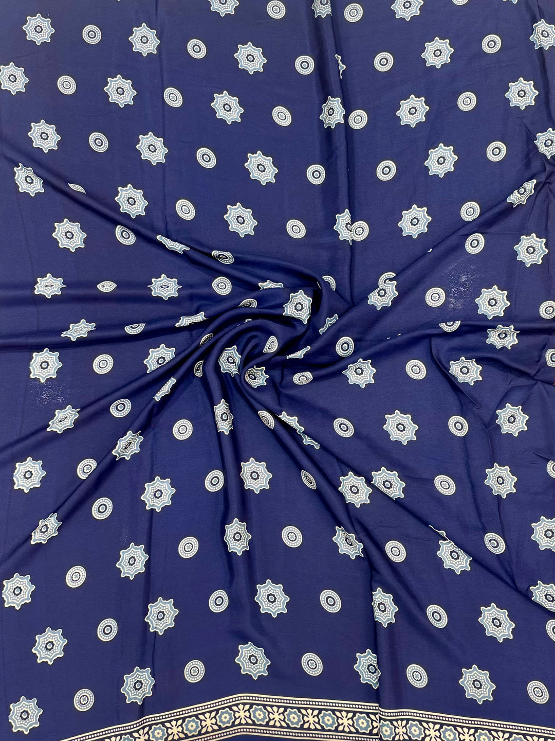 Royal Blue Pure Silk Ajrakh Saree with Geometric Handblock Patterns