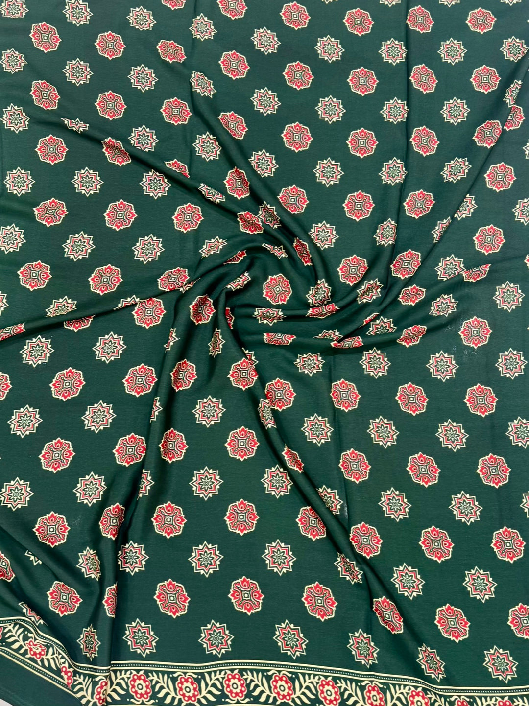 Emerald Green Pure Modal Silk Ajrakh Saree with Traditional Handblocks