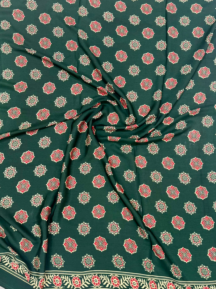 Emerald Green Pure Modal Silk Ajrakh Saree with Traditional Handblocks