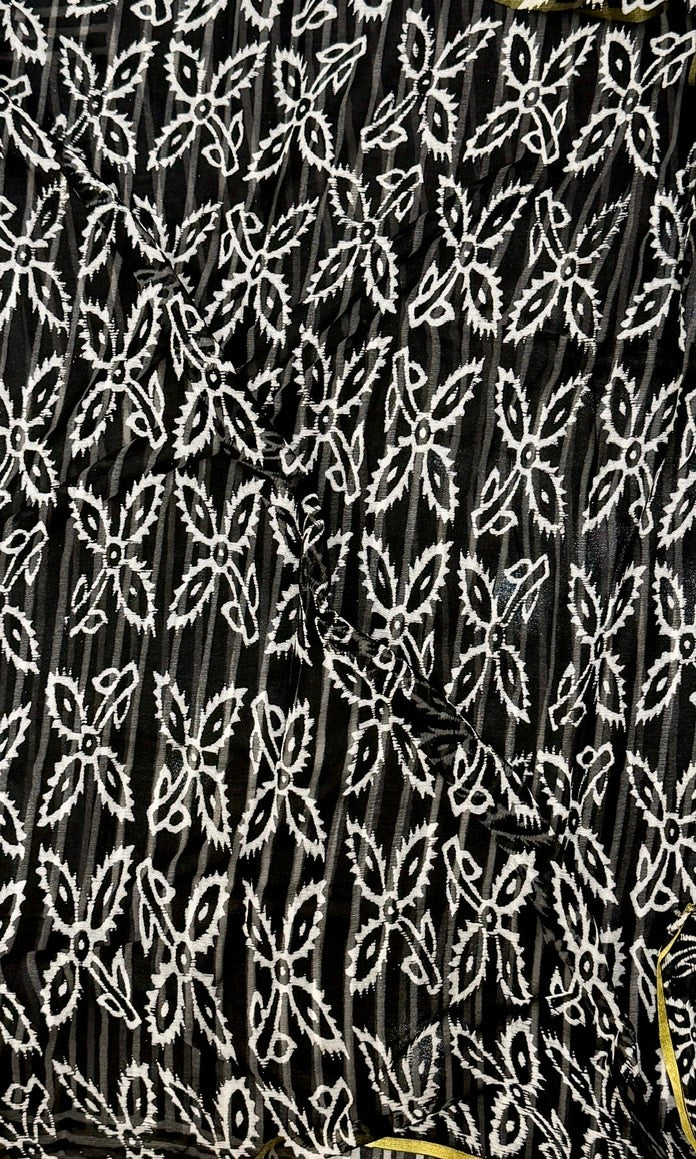 Modern Black & White Striped Double Diamond Saree with Abstract Red and White Circular Motifs