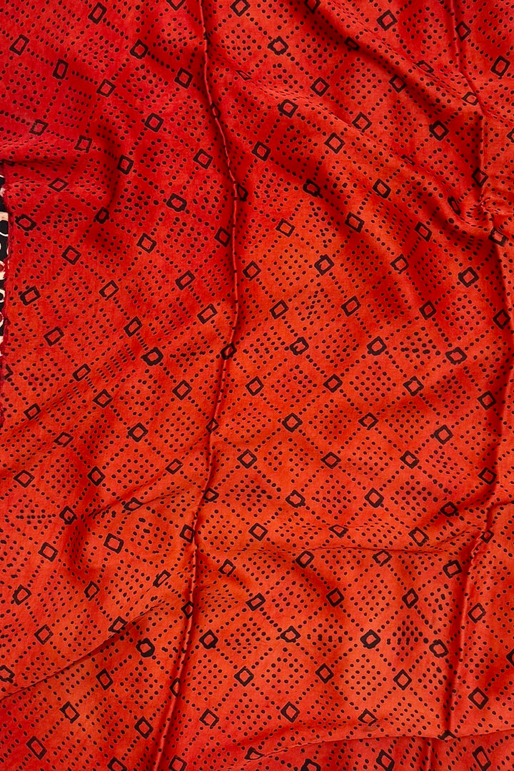 Pure Modal Silk Saree with Unique Abstract Prints and Rich Red Border