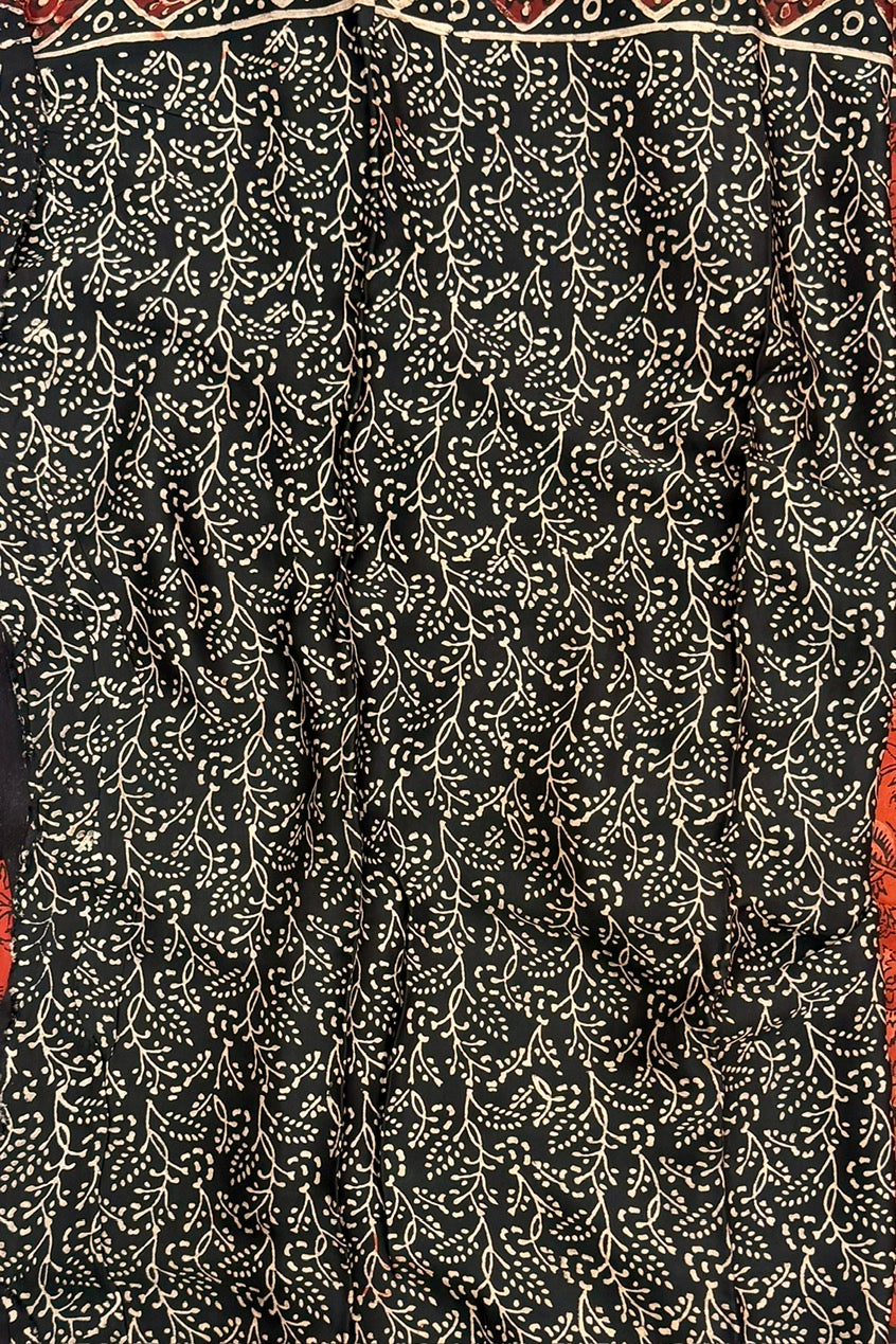 Red And Black Ajrakh Pure Modal Silk saree