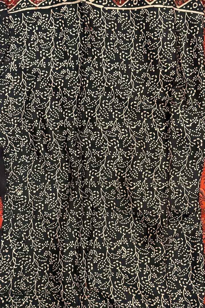 Red And Black Ajrakh Pure Modal Silk saree