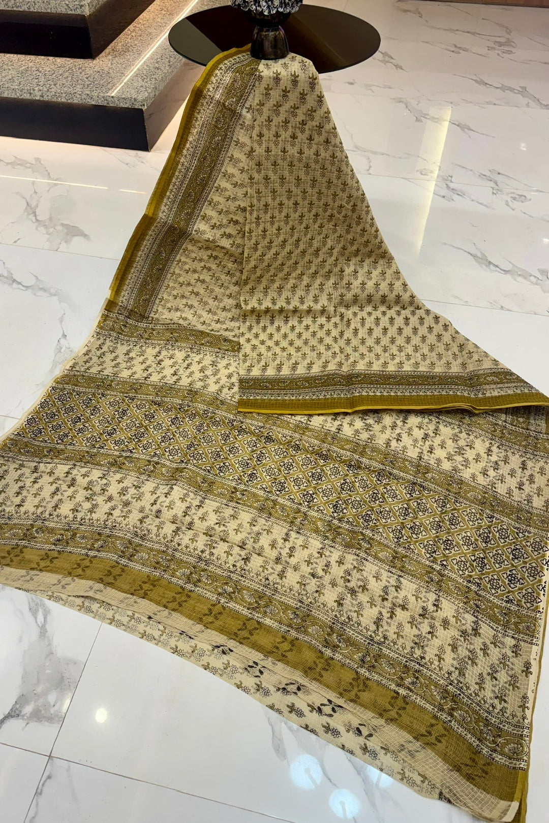 Sage & Olive Traditional Block Printed Kota Doria Saree