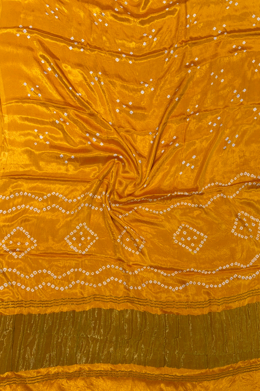 Vibrant Mustard Yellow Gajji Silk Hand-Knotted Bandhani Saree