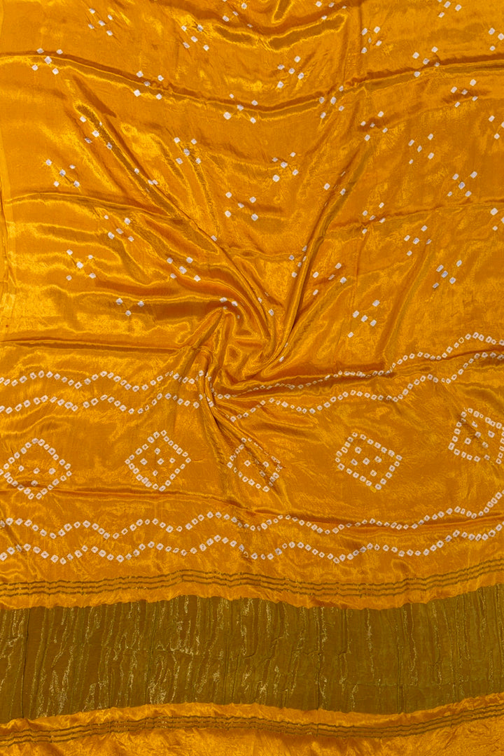 Vibrant Mustard Yellow Gajji Silk Hand-Knotted Bandhani Saree