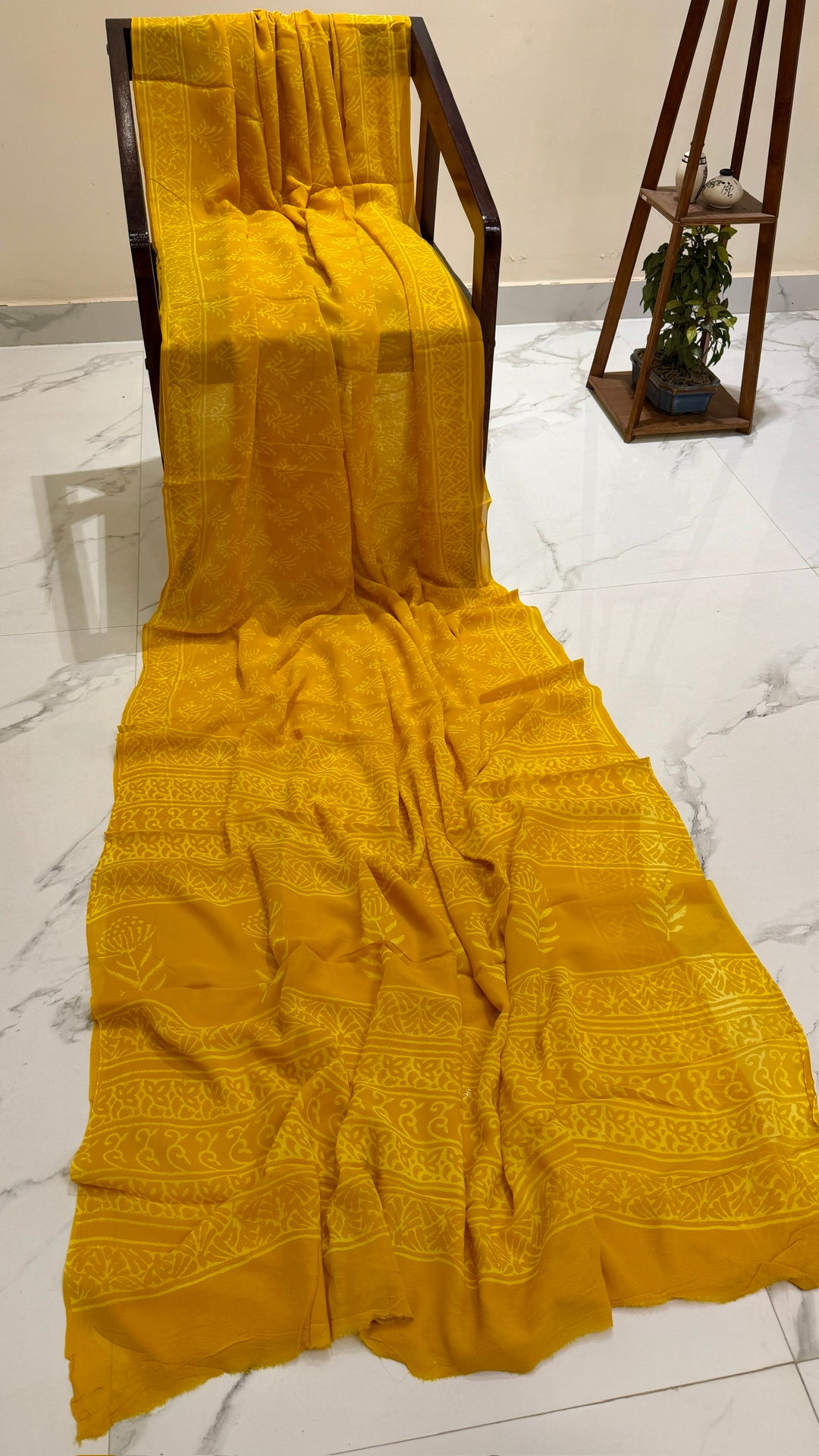 Vibrant Mustard Yellow Floral Booti Pure Georgette Saree