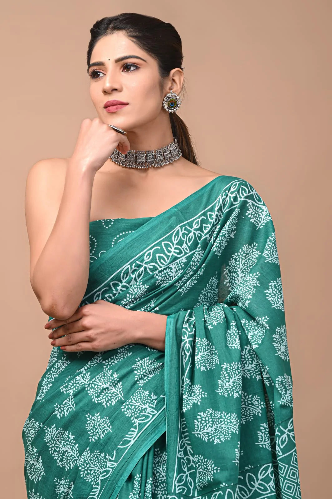 Jaipuri Printed Pure Mulmul Cotton Saree | With Blouse Piece Rama Green