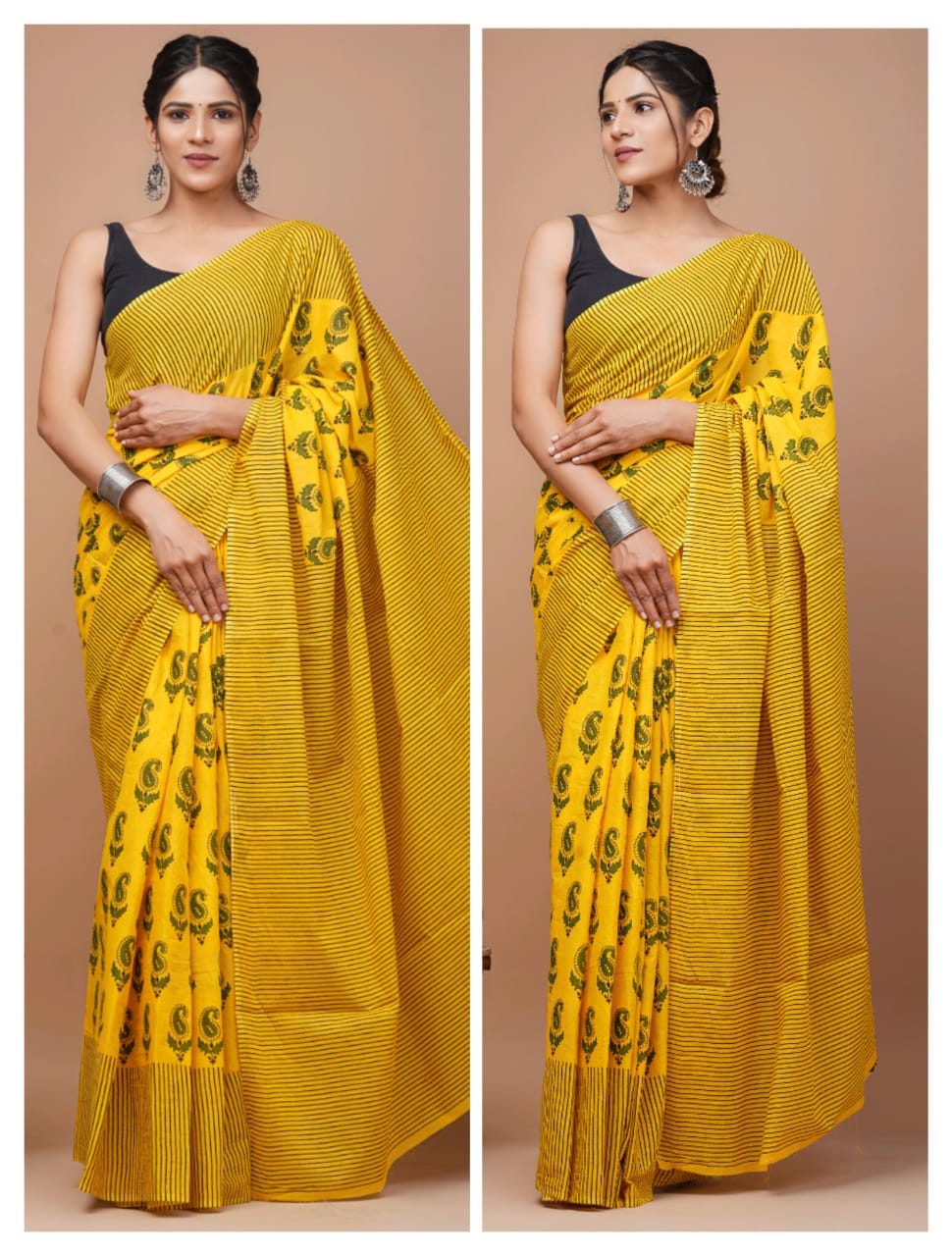 Baagh Jaipuri Printed Pure Mulmul Cotton Saree | With Blouse Piece