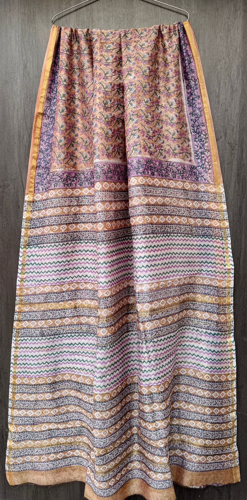 Sanganeri Chanderi Bagru Handblock Printed Silk Cotton Saree With Blouse - Floral