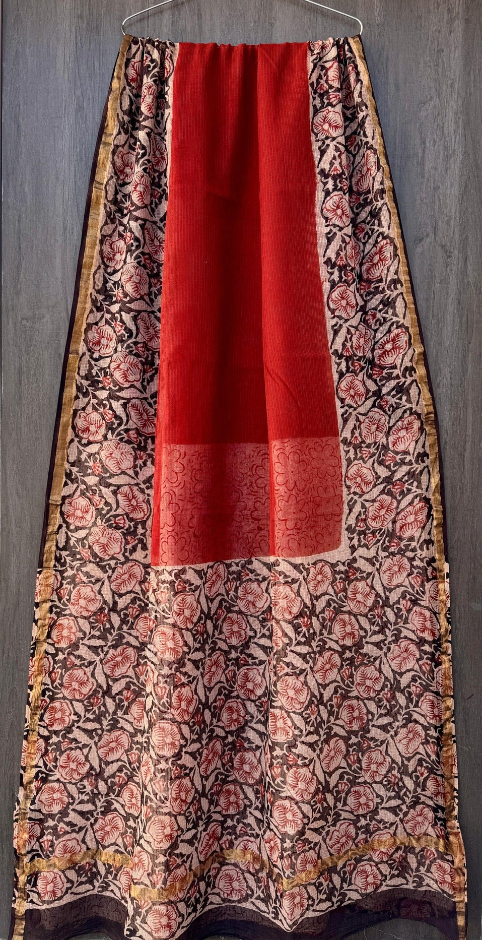 Jaipural Floral Block Printed Kota Doria Saree | Lightweight Summer Cotton Saree