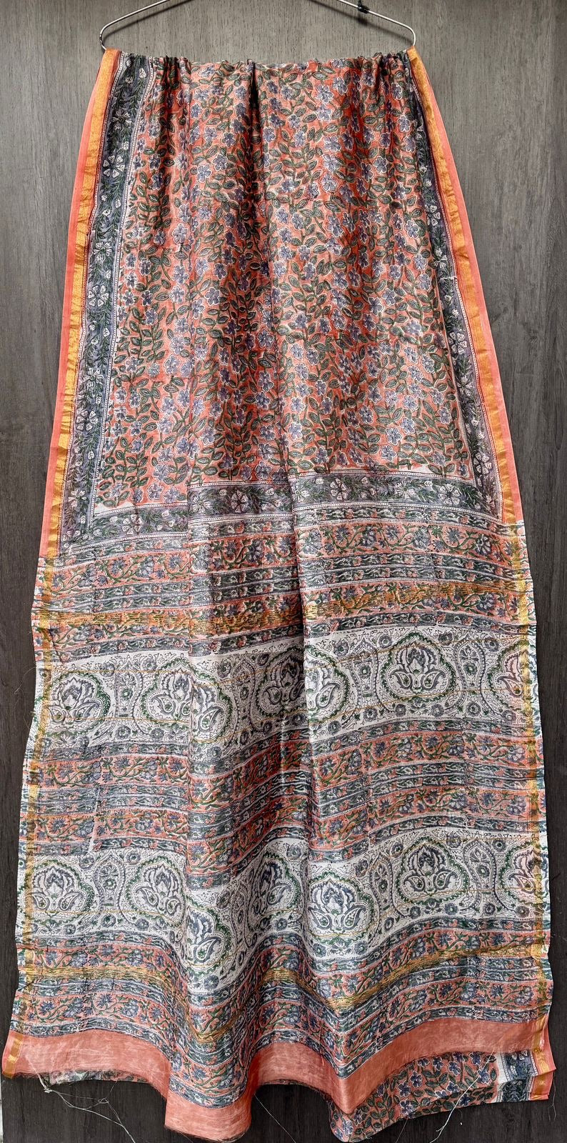 Chanderi Bagru Handblock Printed Silk Cotton Saree With Blouse - Floral all over