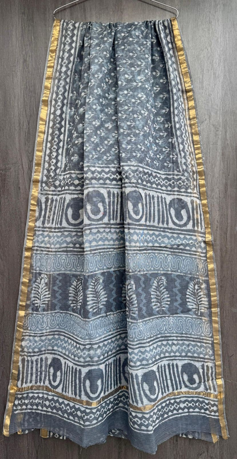 Pure Kota Doria Handblock Printed Lightweight Sarees With Blouse - Gray Daabu